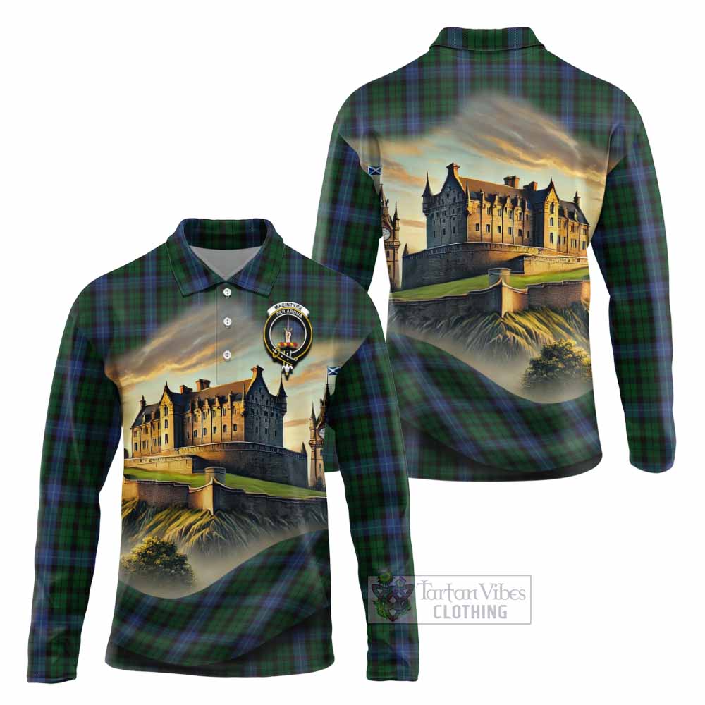 Tartan Vibes Clothing MacIntyre (McIntyre) Tartan Family Crest Long Sleeve Polo Shirt with Scottish Ancient Castle Style