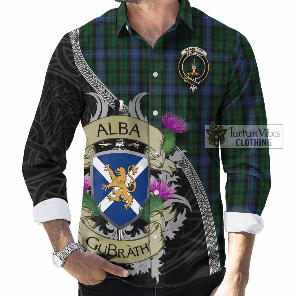 Tartan Vibes Clothing MacIntyre (McIntyre) Tartan Family Crest Long Sleeve Button Shirt Lion Rampant Royal Thistle Shield Celtic Inspired