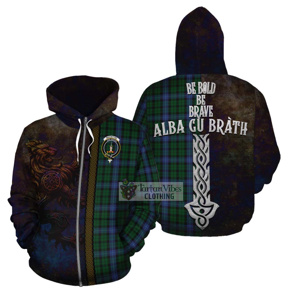 Tartan Vibes Clothing MacIntyre (McIntyre) Tartan Family Crest Cotton Hoodie Alba Gu Brath Be Brave Lion Ancient Style