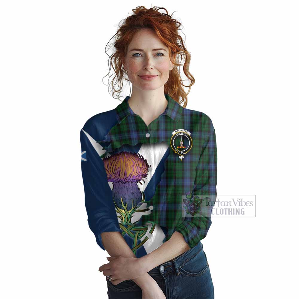 Tartan Vibes Clothing MacIntyre (McIntyre) Tartan Family Crest Women's Casual Shirt Scottish Thistle Celtic Inspired