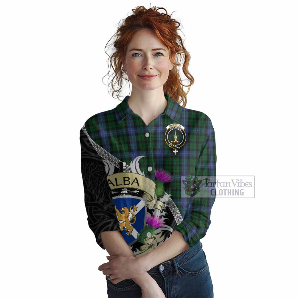 Tartan Vibes Clothing MacIntyre (McIntyre) Tartan Family Crest Women's Casual Shirt Lion Rampant Royal Thistle Shield Celtic Inspired