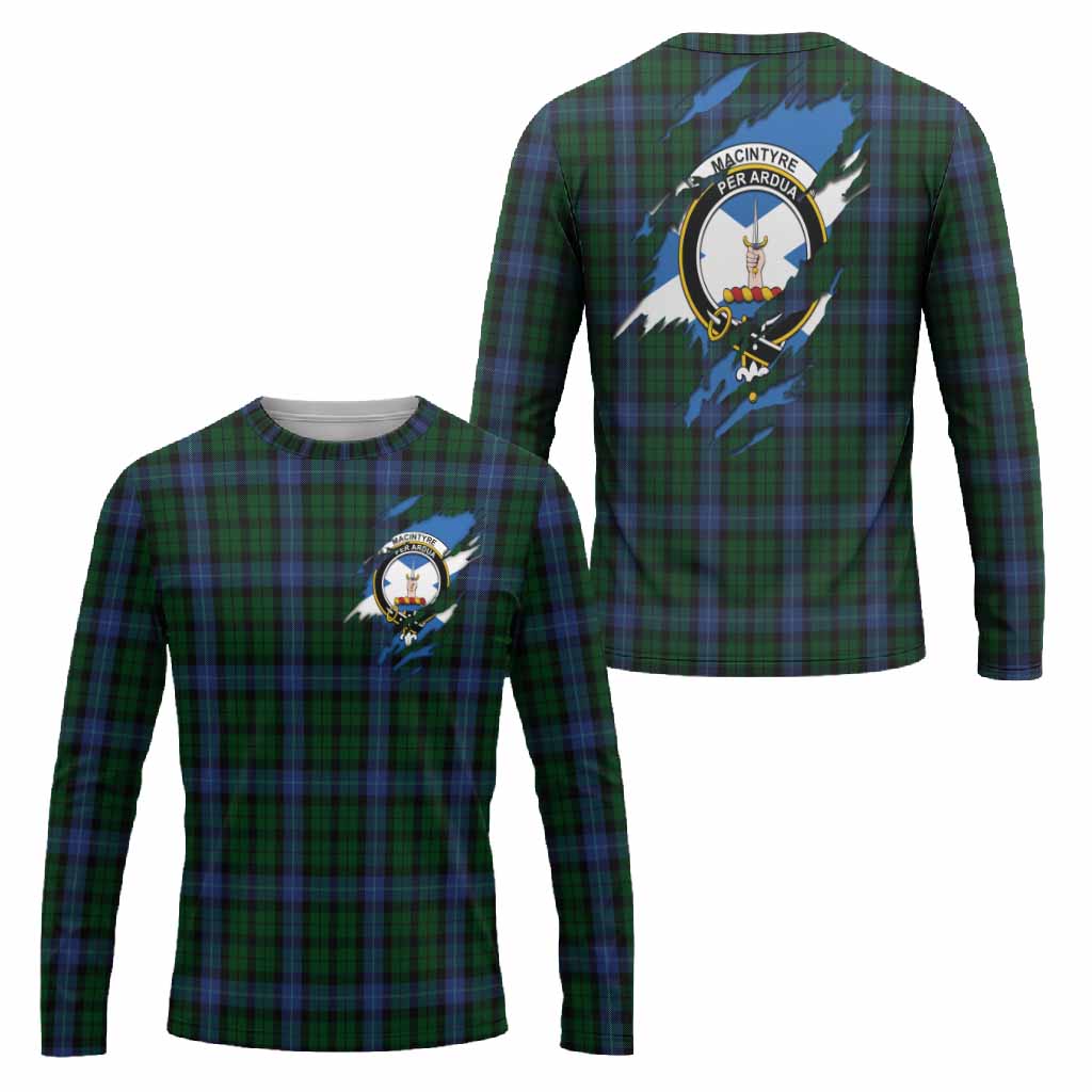 MacIntyre (McIntyre) Clan Crest In Me Tartan Long Sleeve T-Shirt Scotland Flag Style