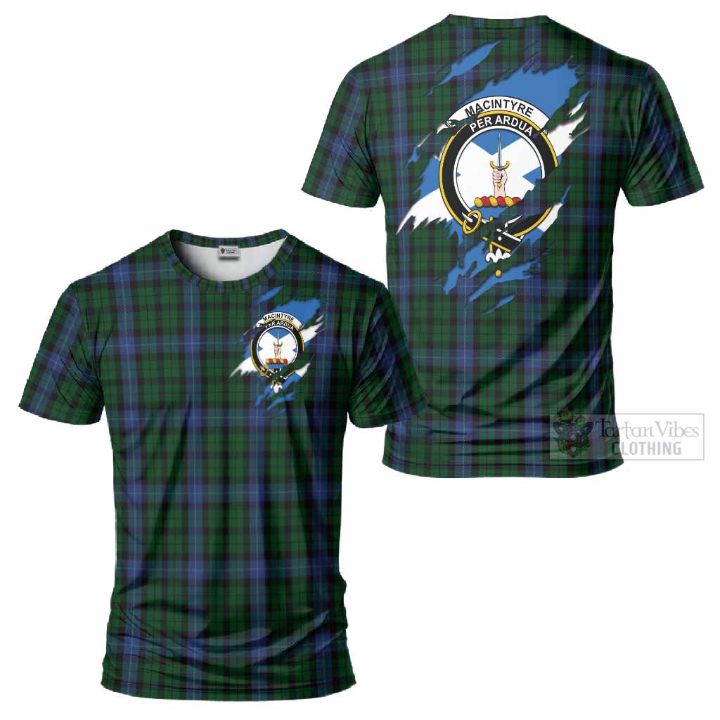 MacIntyre (McIntyre) Clan Crest In Me Tartan T-Shirt Scotland Flag Style