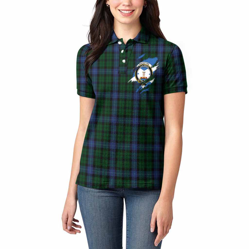 MacIntyre (McIntyre) Clan Crest In Me Tartan Women Polo Shirt Scotland Flag Style