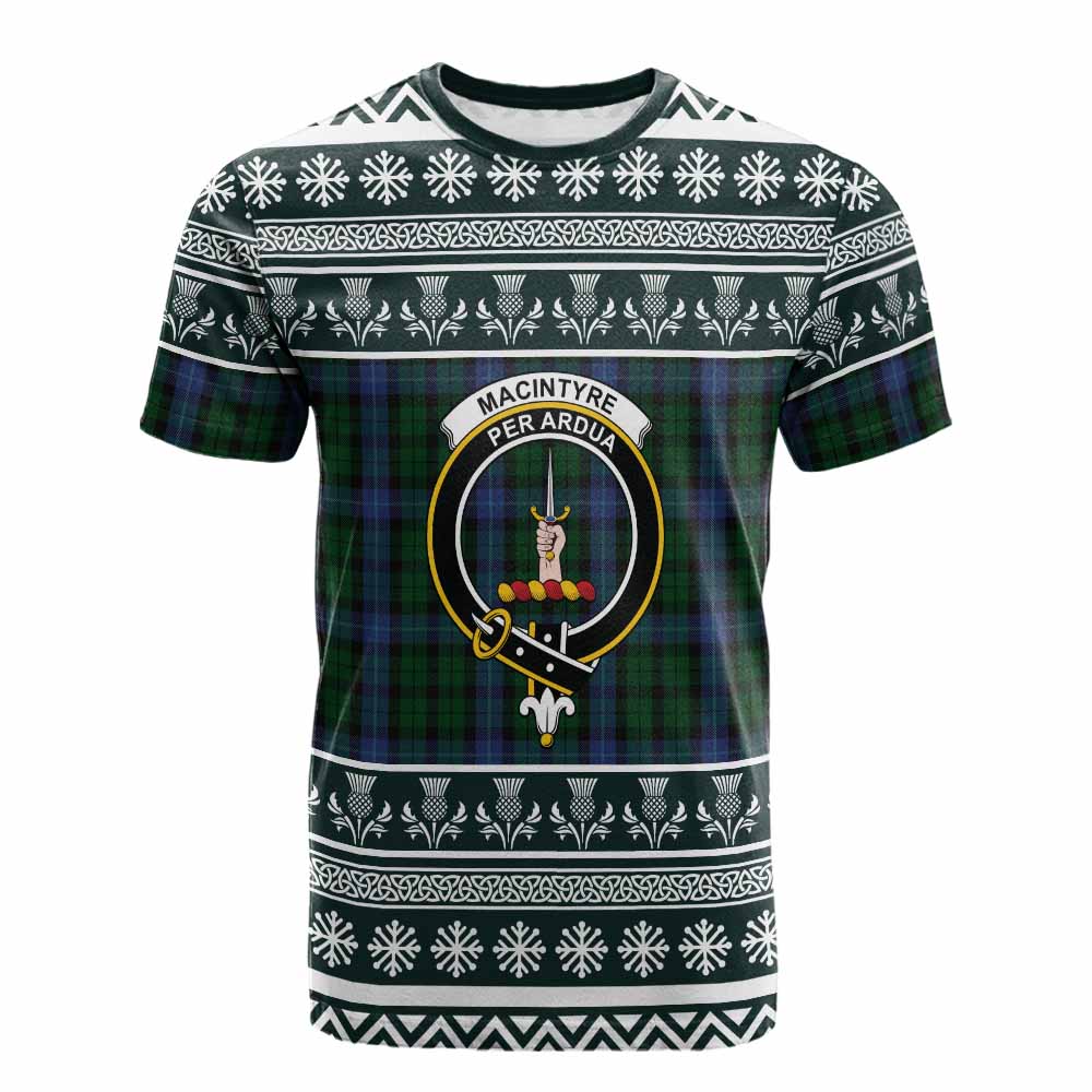 MacIntyre (McIntyre) Clan Tartan Christmas Cotton T-shirt with Family Crest - Tartan Vibes Clothing