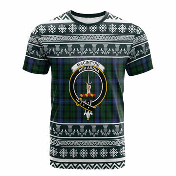 MacIntyre (McIntyre) Clan Tartan Christmas Cotton T-shirt with Family Crest
