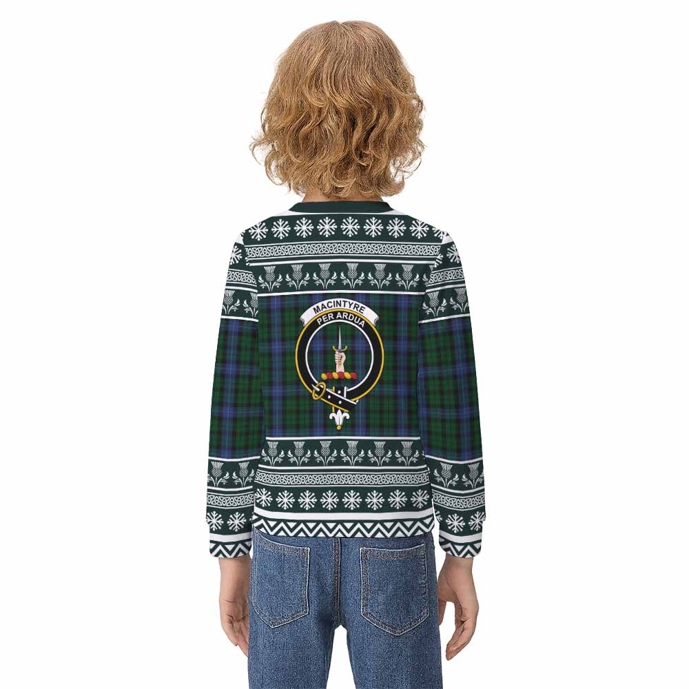 MacIntyre (McIntyre) Clan Tartan Christmas Kid Ugly Sweatshirt with Family Crest - Tartan Vibes Clothing
