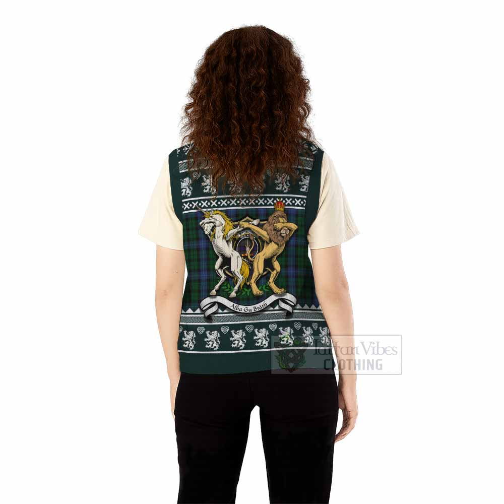 MacIntyre (McIntyre) Clan Tartan Crest Christmas Knitted V-Neck Vest Coat of Arms Funny Style - Tartan Vibes Clothing