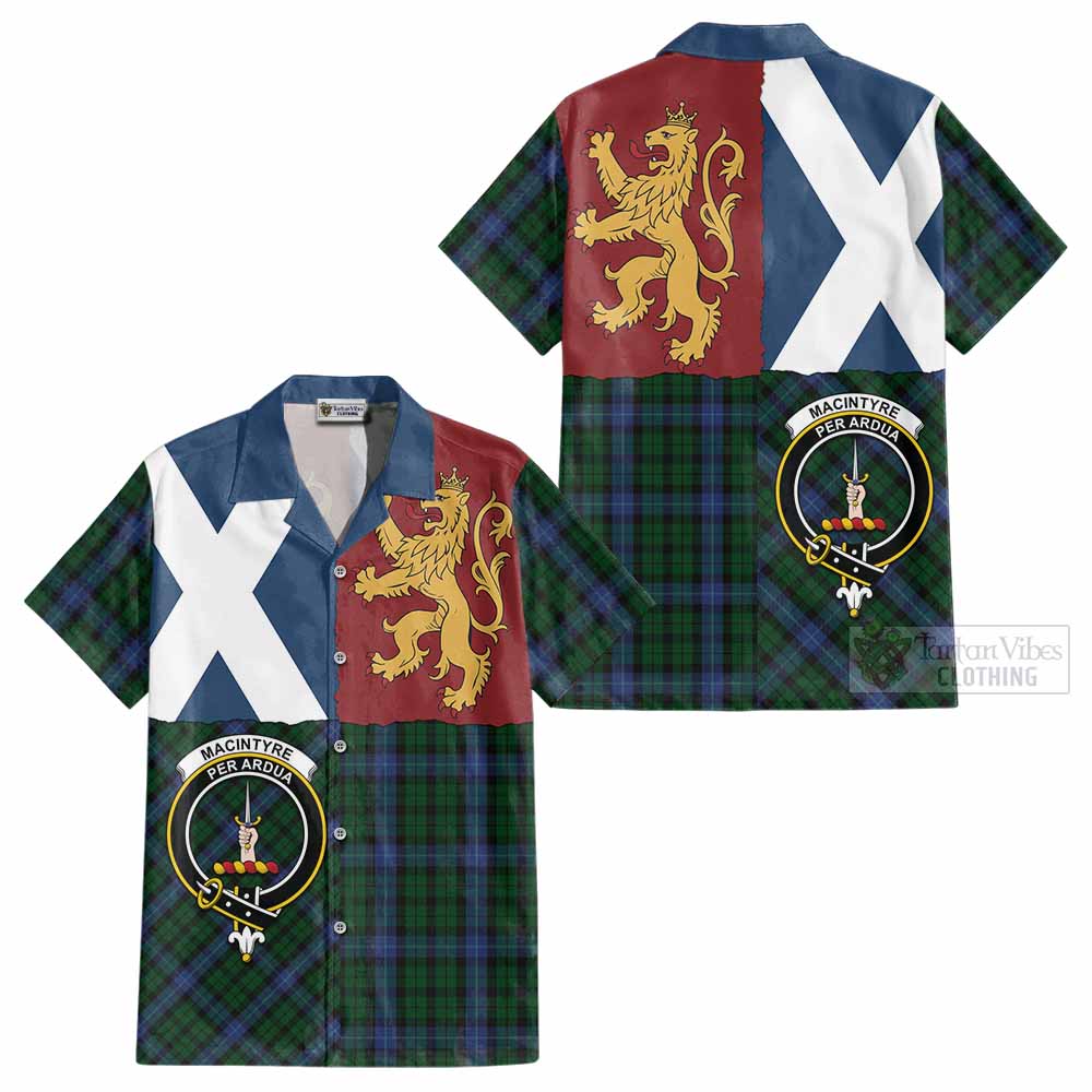 MacIntyre (McIntyre) Crest Tartan Cotton Hawaiian Shirt with Lion Rampant Saltire Style - Tartan Vibes Clothing