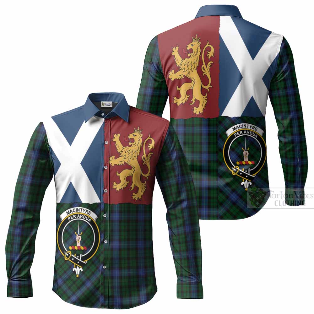 MacIntyre (McIntyre) Crest Tartan Long Sleeve Button Shirts with Lion Rampant Saltire Style