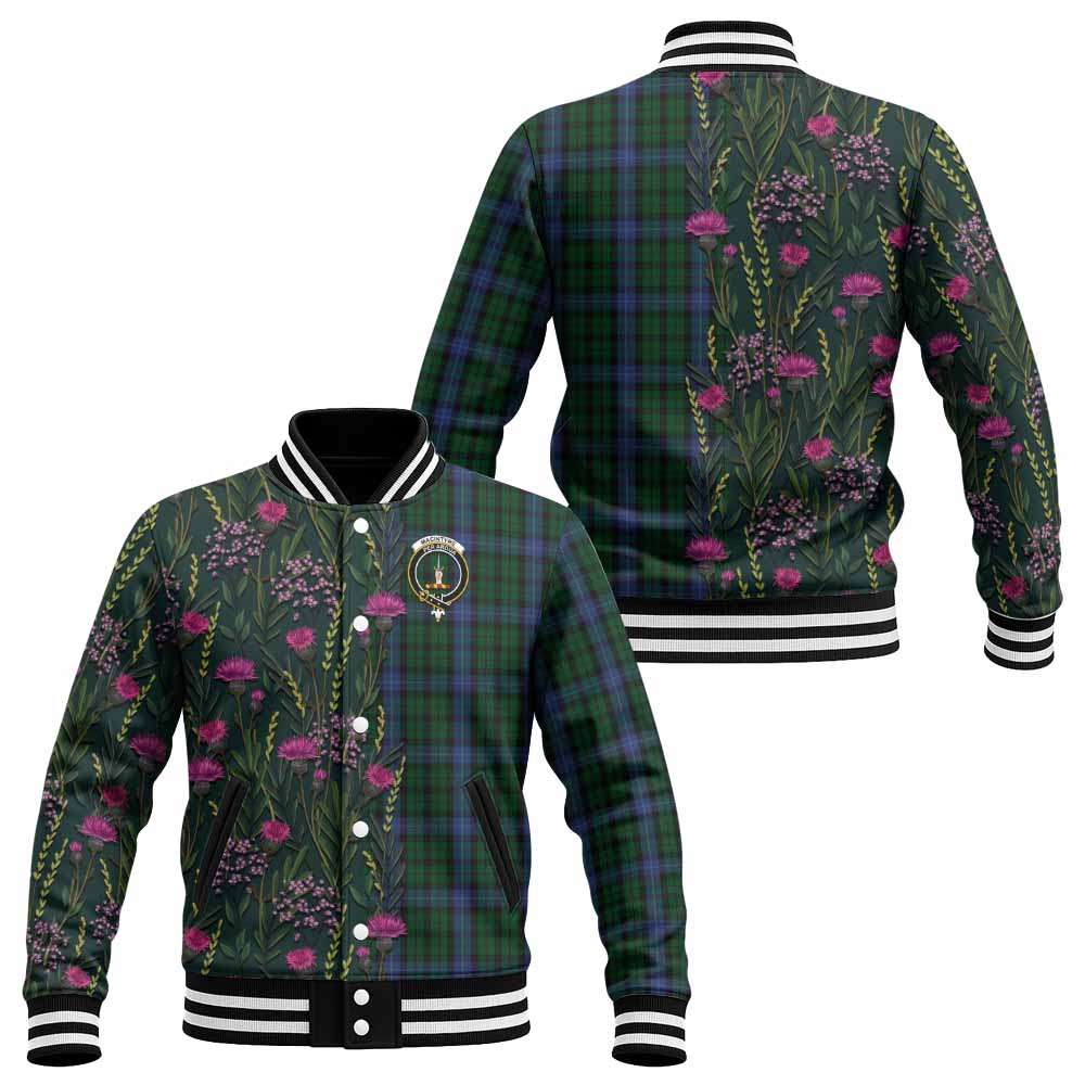 MacIntyre (McIntyre) Family Crest Tartan Baseball Jacket Scottish Thistle Flower Pattern Half Style - Tartan Vibes Clothing