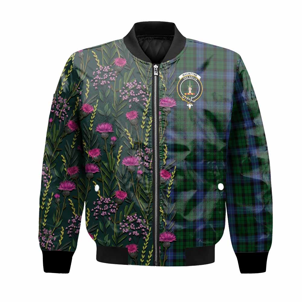 MacIntyre (McIntyre) Family Crest Tartan Bomber Jacket Scottish Thistle Flower Pattern Half Style - Tartan Vibes Clothing
