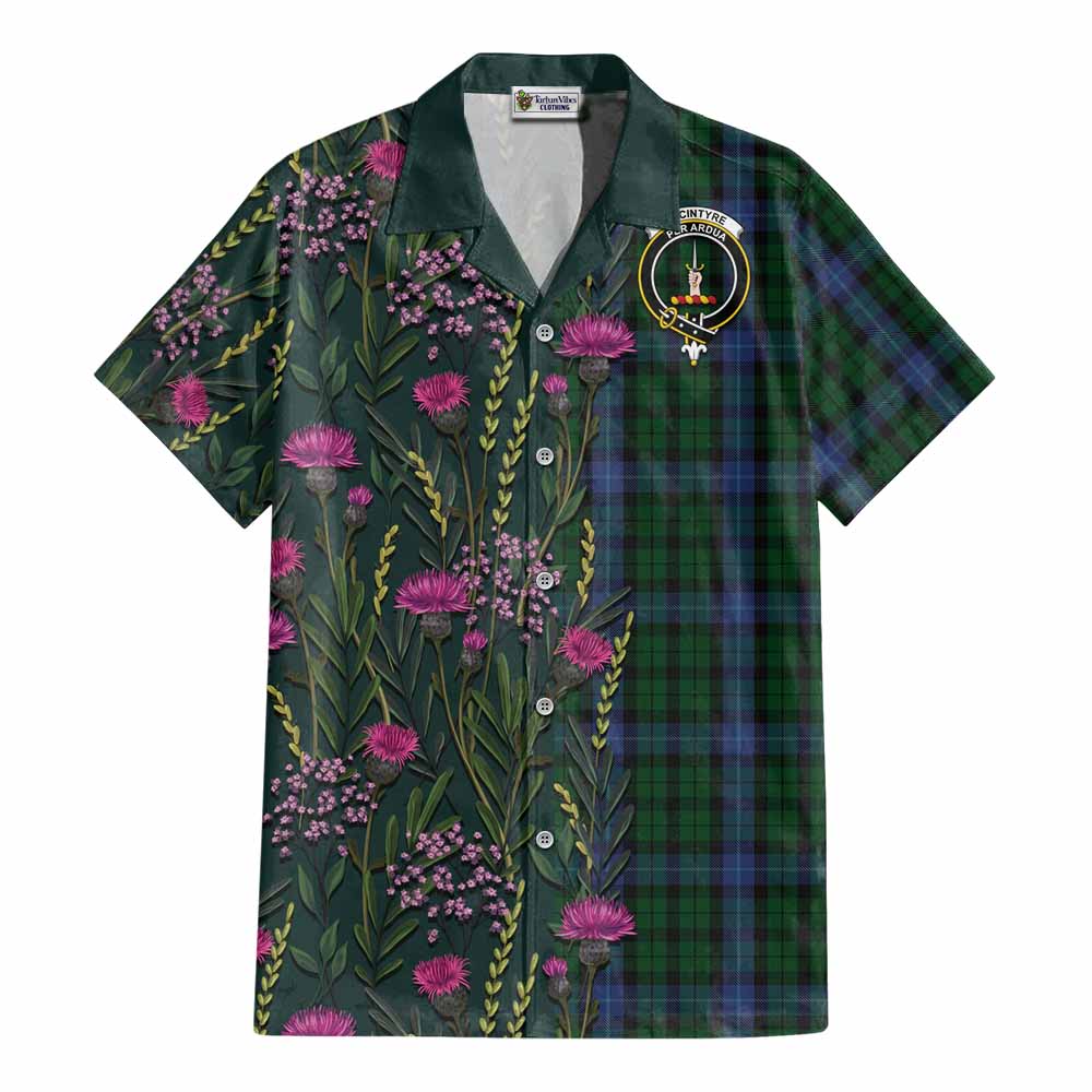 MacIntyre (McIntyre) Family Crest Tartan Cotton Hawaiian Shirt Scottish Thistle Flower Pattern Half Style - Tartan Vibes Clothing