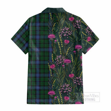 MacIntyre (McIntyre) Family Crest Tartan Cotton Hawaiian Shirt Scottish Thistle Flower Pattern Half Style