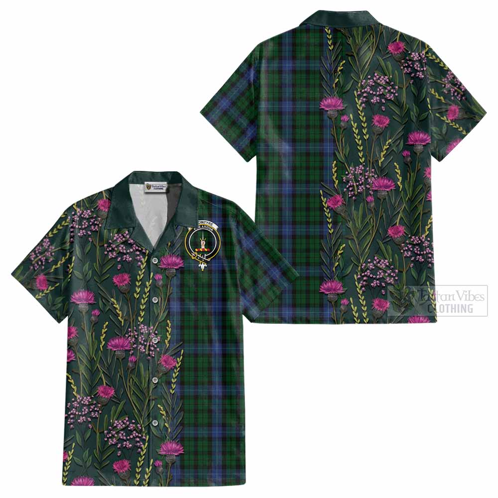MacIntyre (McIntyre) Family Crest Tartan Cotton Hawaiian Shirt Scottish Thistle Flower Pattern Half Style - Tartan Vibes Clothing