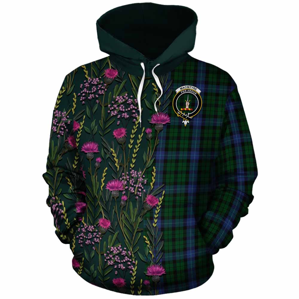 MacIntyre (McIntyre) Family Crest Tartan Cotton Hoodie Scottish Thistle Flower Pattern Half Style - Tartan Vibes Clothing