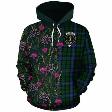 MacIntyre (McIntyre) Family Crest Tartan Cotton Hoodie Scottish Thistle Flower Pattern Half Style