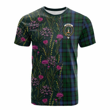 MacIntyre (McIntyre) Family Crest Tartan Cotton T-shirt Scottish Thistle Flower Pattern Half Style