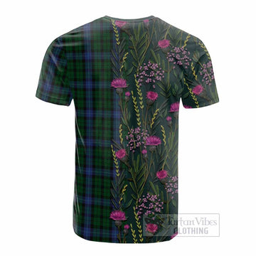 MacIntyre (McIntyre) Family Crest Tartan Cotton T-shirt Scottish Thistle Flower Pattern Half Style