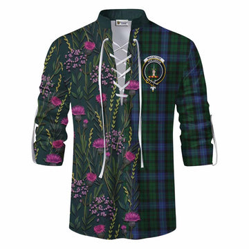 MacIntyre (McIntyre) Family Crest Tartan Ghillie Shirt Scottish Thistle Flower Pattern Half Style - Tartan Vibes Clothing