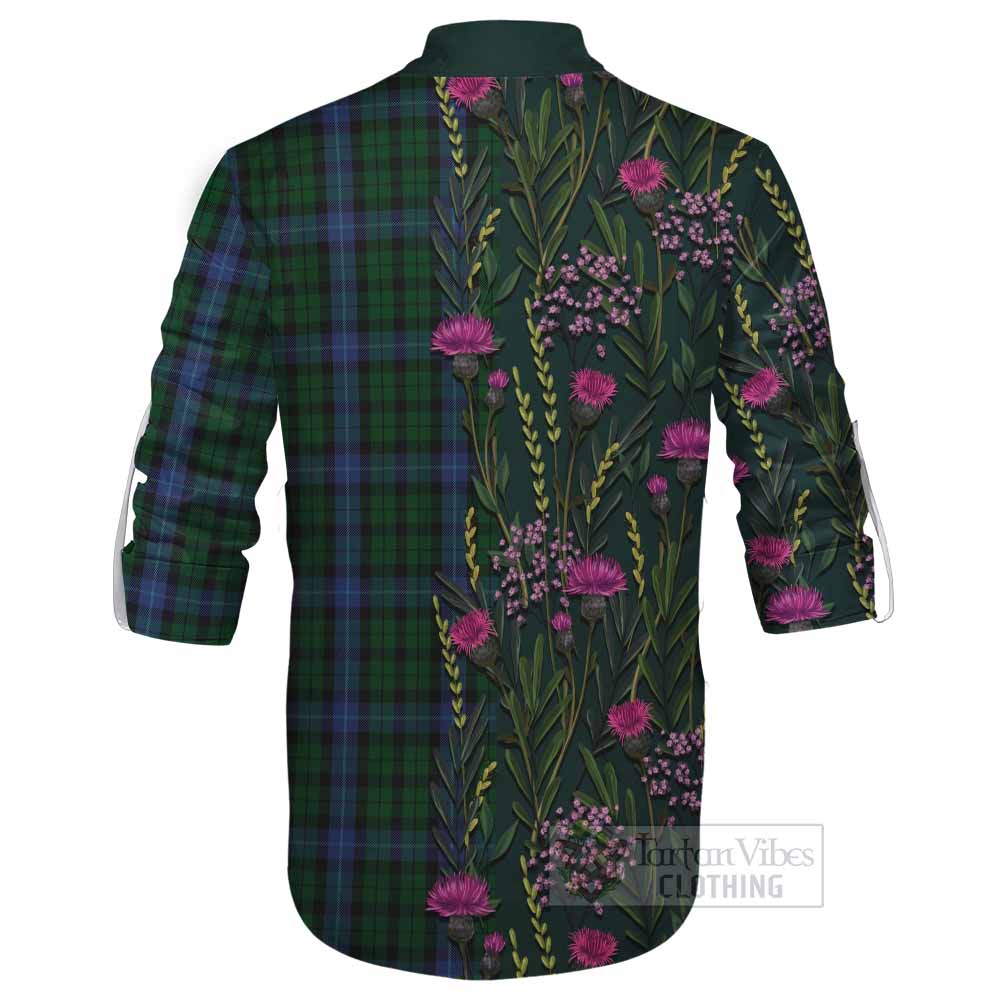 MacIntyre (McIntyre) Family Crest Tartan Ghillie Shirt Scottish Thistle Flower Pattern Half Style - Tartan Vibes Clothing