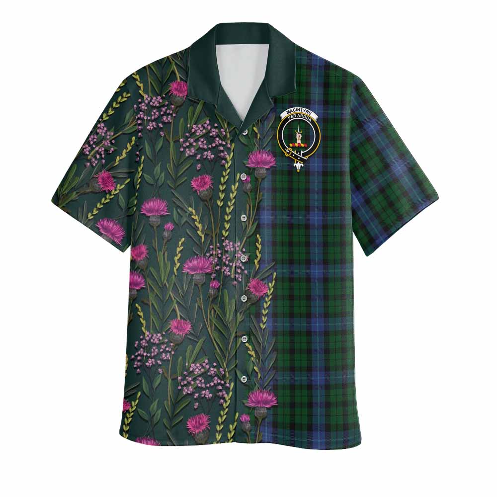 MacIntyre (McIntyre) Family Crest Tartan Hawaiian Shirt Scottish Thistle Flower Pattern Half Style - Tartan Vibes Clothing