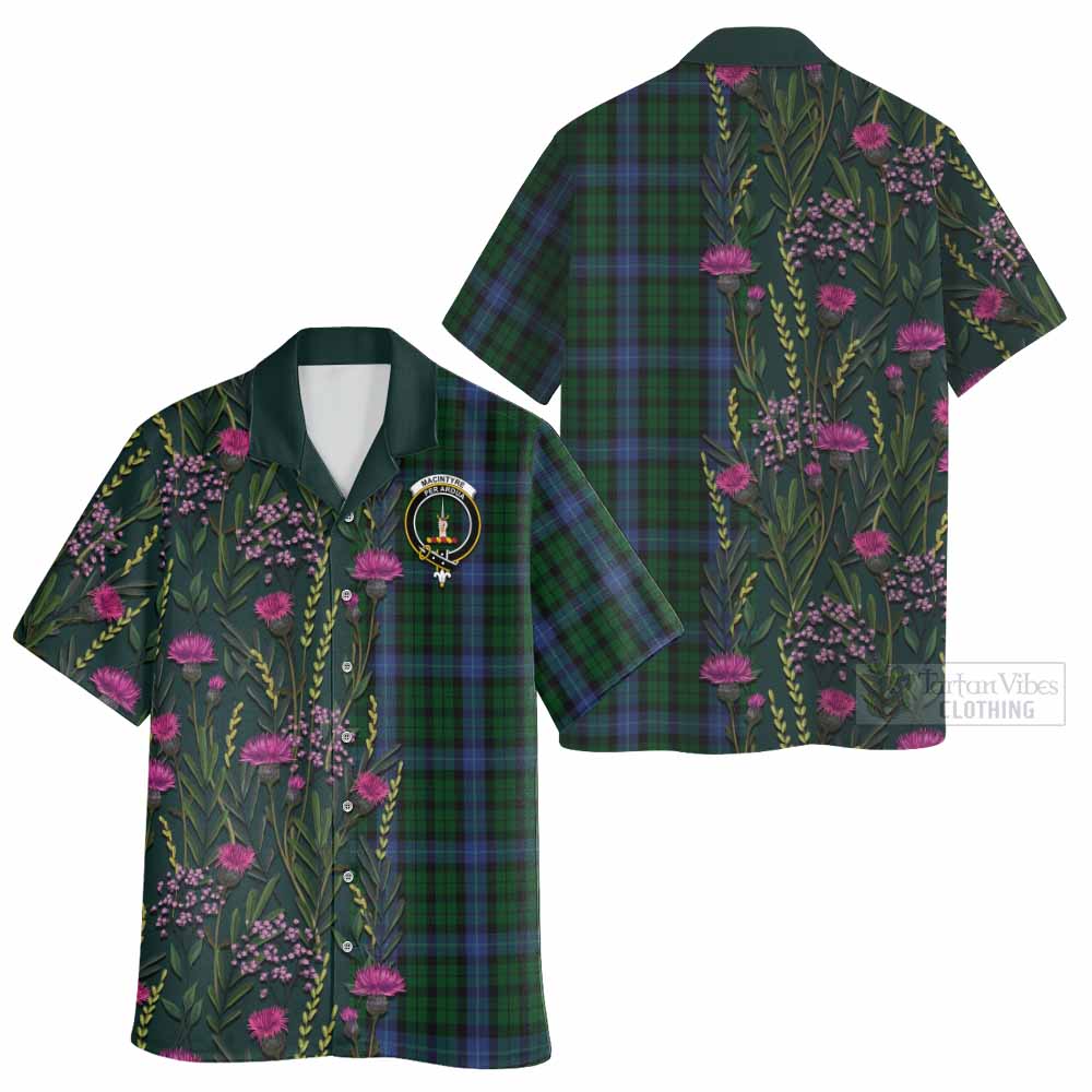 MacIntyre (McIntyre) Family Crest Tartan Hawaiian Shirt Scottish Thistle Flower Pattern Half Style - Tartan Vibes Clothing