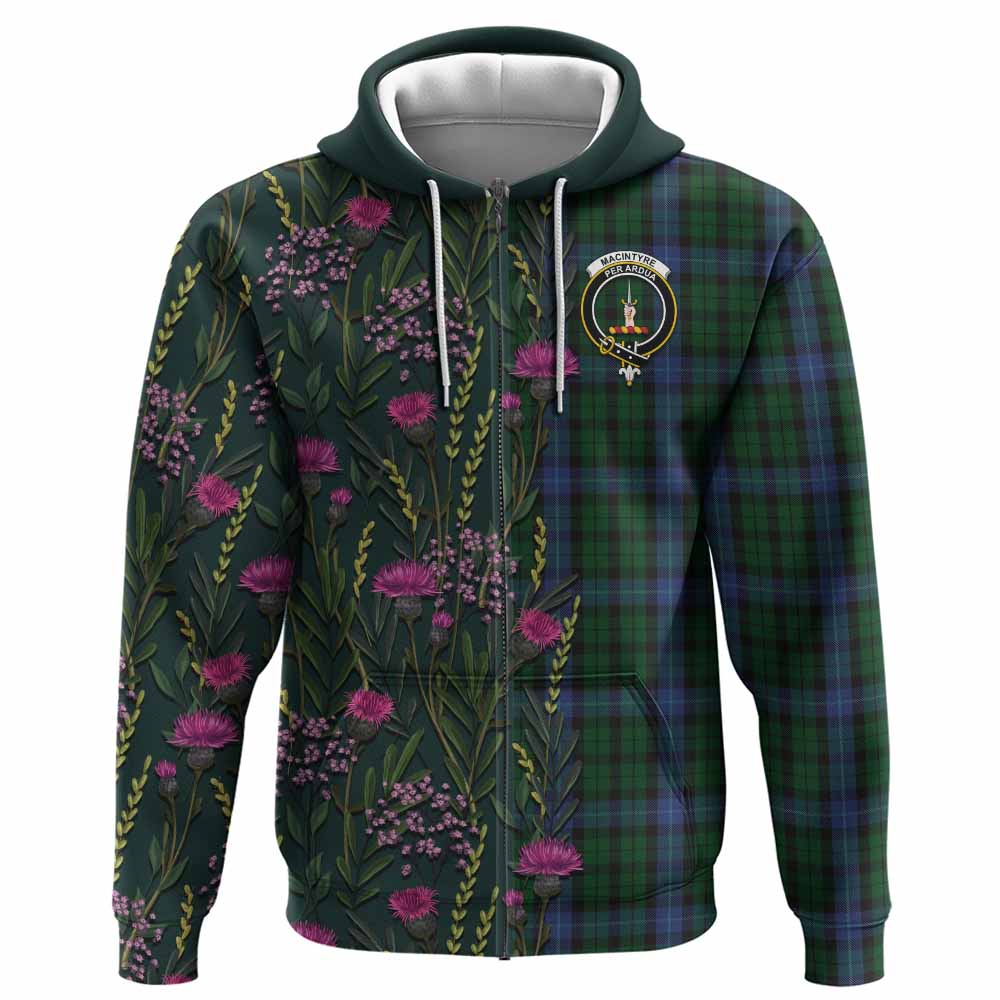 MacIntyre (McIntyre) Family Crest Tartan Hoodie Scottish Thistle Flower Pattern Half Style - Tartan Vibes Clothing