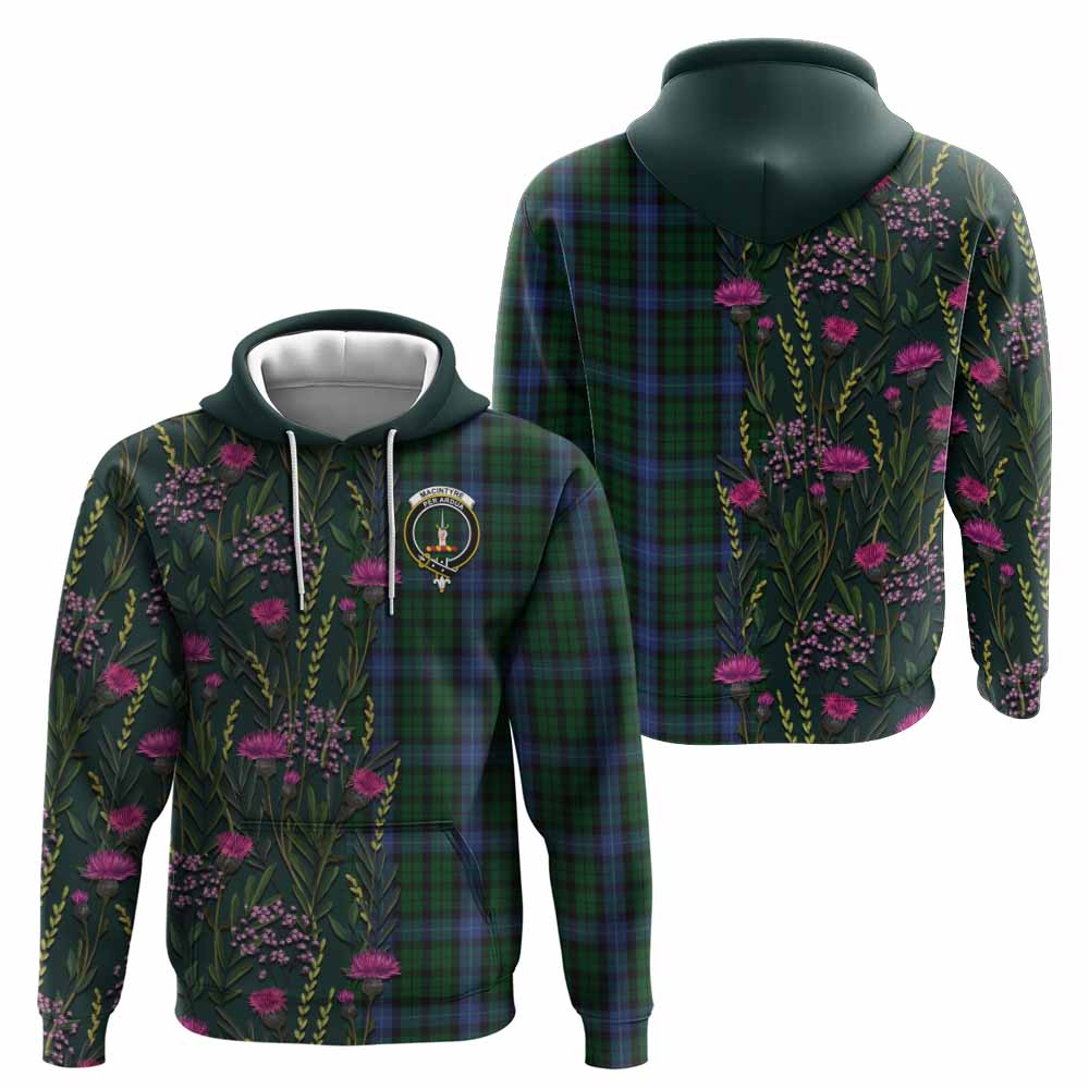 MacIntyre (McIntyre) Family Crest Tartan Hoodie Scottish Thistle Flower Pattern Half Style - Tartan Vibes Clothing