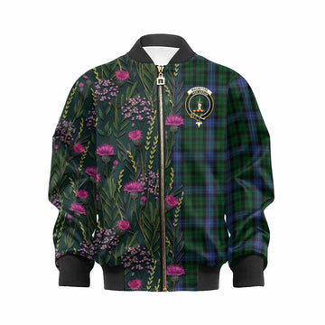MacIntyre (McIntyre) Family Crest Tartan Kid Bomber Jacket Scottish Thistle Flower Pattern Half Style