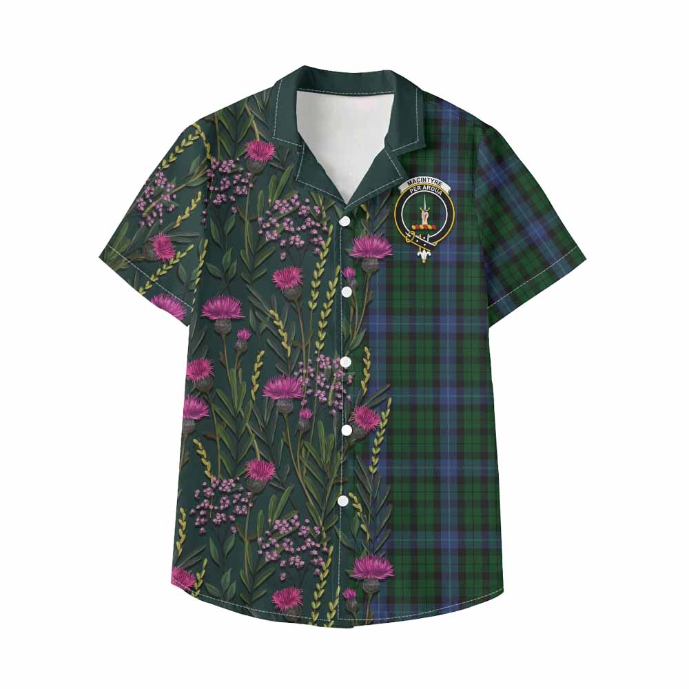 MacIntyre (McIntyre) Family Crest Tartan Kid Hawaiian Shirt Scottish Thistle Flower Pattern Half Style - Tartan Vibes Clothing