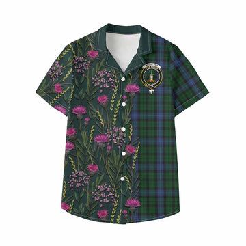 MacIntyre (McIntyre) Family Crest Tartan Kid Hawaiian Shirt Scottish Thistle Flower Pattern Half Style