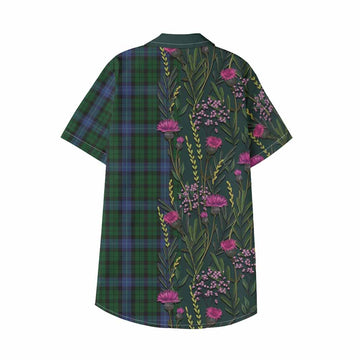 MacIntyre (McIntyre) Family Crest Tartan Kid Hawaiian Shirt Scottish Thistle Flower Pattern Half Style