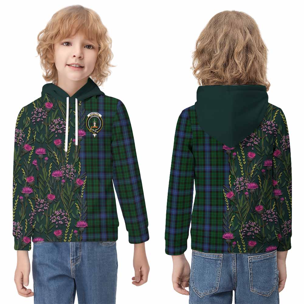 MacIntyre (McIntyre) Family Crest Tartan Kid Hoodie Scottish Thistle Flower Pattern Half Style - Tartan Vibes Clothing