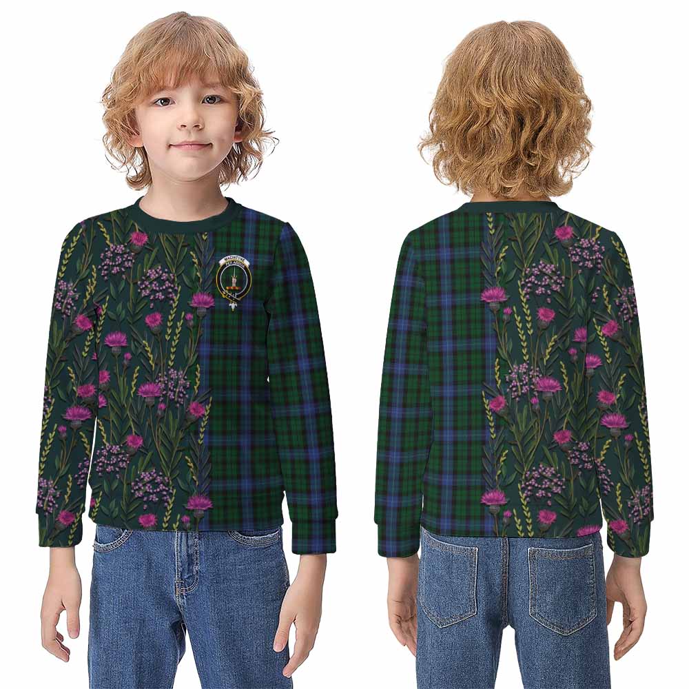 MacIntyre (McIntyre) Family Crest Tartan Kid Knitted Sweatshirt Scottish Thistle Flower Pattern Half Style - Tartan Vibes Clothing