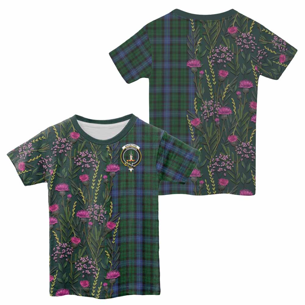 MacIntyre (McIntyre) Family Crest Tartan Kid T-shirt Scottish Thistle Flower Pattern Half Style - Tartan Vibes Clothing