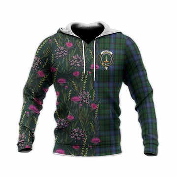 MacIntyre (McIntyre) Family Crest Tartan Knitted Hoodie Scottish Thistle Flower Pattern Half Style