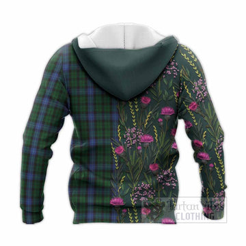 MacIntyre (McIntyre) Family Crest Tartan Knitted Hoodie Scottish Thistle Flower Pattern Half Style