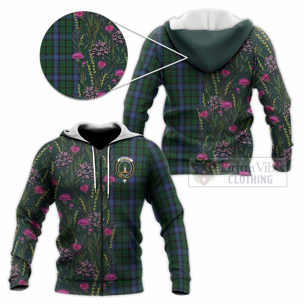 MacIntyre (McIntyre) Family Crest Tartan Knitted Hoodie Scottish Thistle Flower Pattern Half Style - Tartan Vibes Clothing