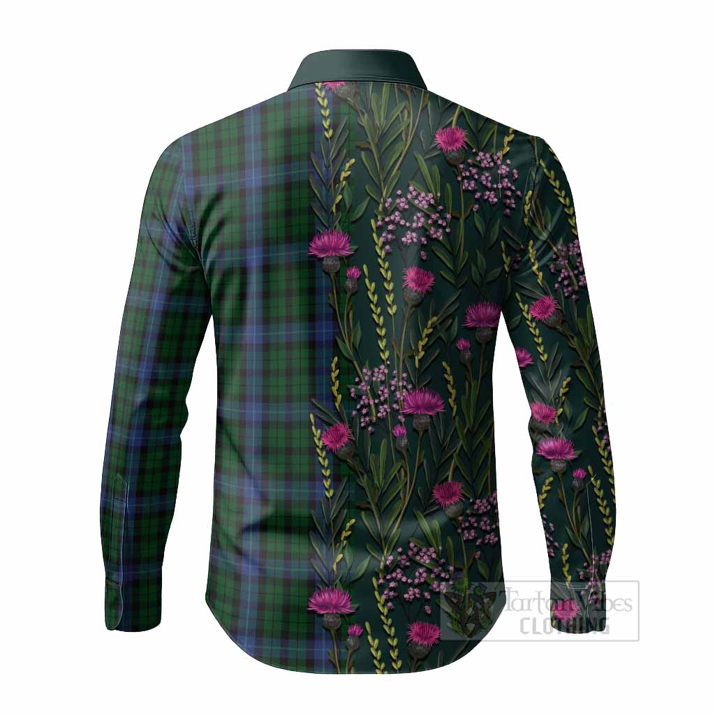 MacIntyre (McIntyre) Family Crest Tartan Long Sleeve Button Shirts Scottish Thistle Flower Pattern Half Style - Tartan Vibes Clothing