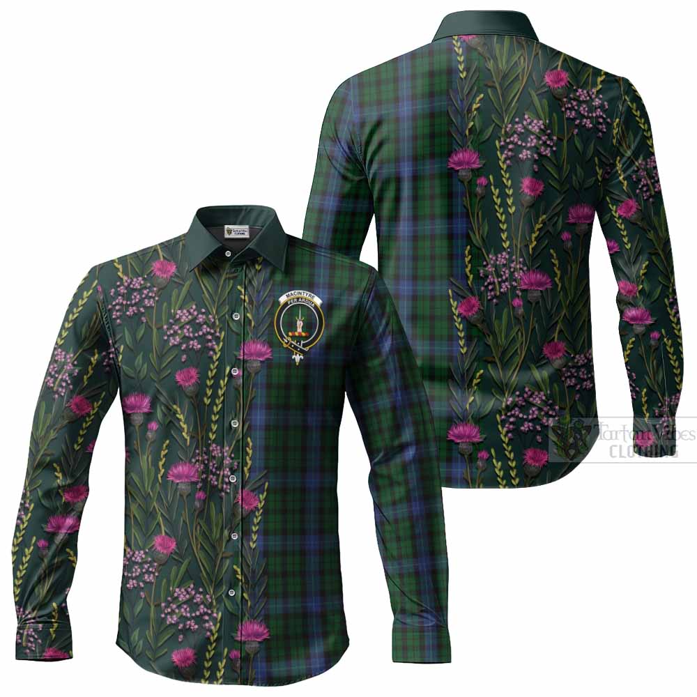 MacIntyre (McIntyre) Family Crest Tartan Long Sleeve Button Shirts Scottish Thistle Flower Pattern Half Style - Tartan Vibes Clothing