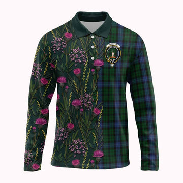 MacIntyre (McIntyre) Family Crest Tartan Long Sleeve Polo Shirt Scottish Thistle Flower Pattern Half Style