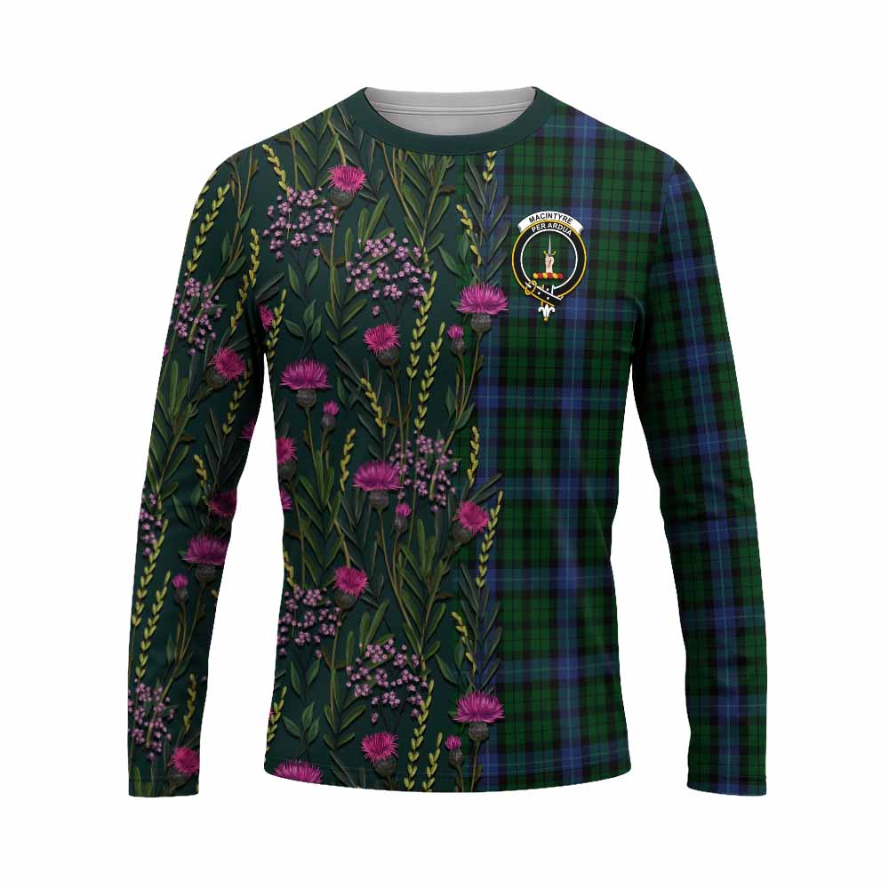 MacIntyre (McIntyre) Family Crest Tartan Long Sleeve T-Shirt Scottish Thistle Flower Pattern Half Style - Tartan Vibes Clothing