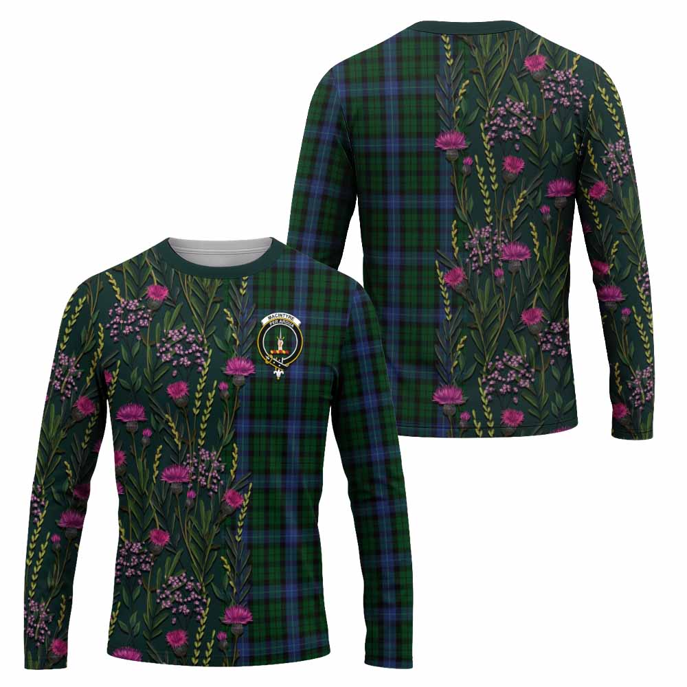 MacIntyre (McIntyre) Family Crest Tartan Long Sleeve T-Shirt Scottish Thistle Flower Pattern Half Style - Tartan Vibes Clothing