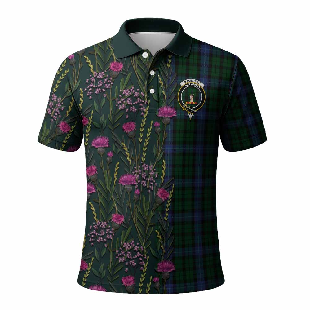 MacIntyre (McIntyre) Family Crest Tartan Polo Shirt Scottish Thistle Flower Pattern Half Style - Tartan Vibes Clothing