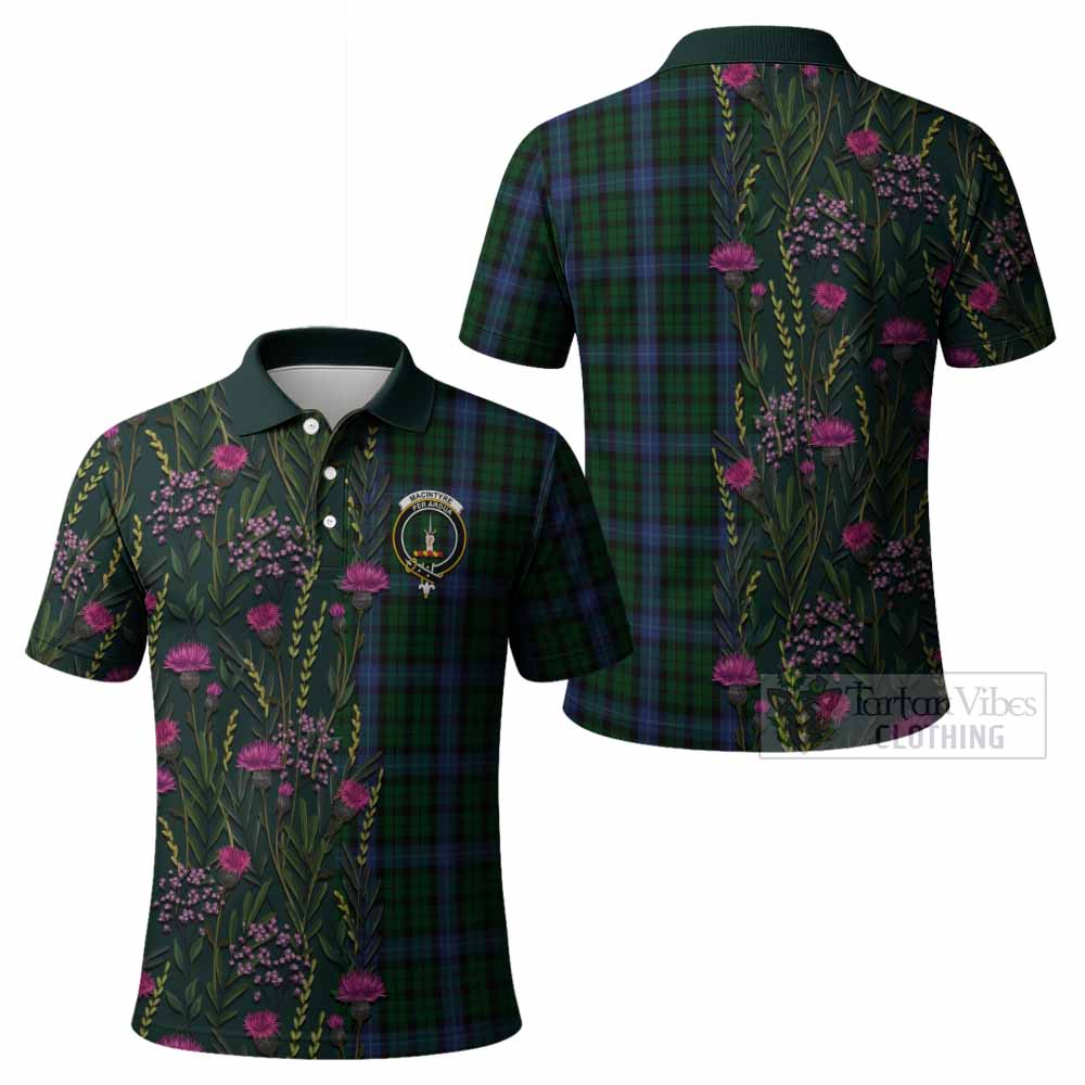 MacIntyre (McIntyre) Family Crest Tartan Polo Shirt Scottish Thistle Flower Pattern Half Style - Tartan Vibes Clothing