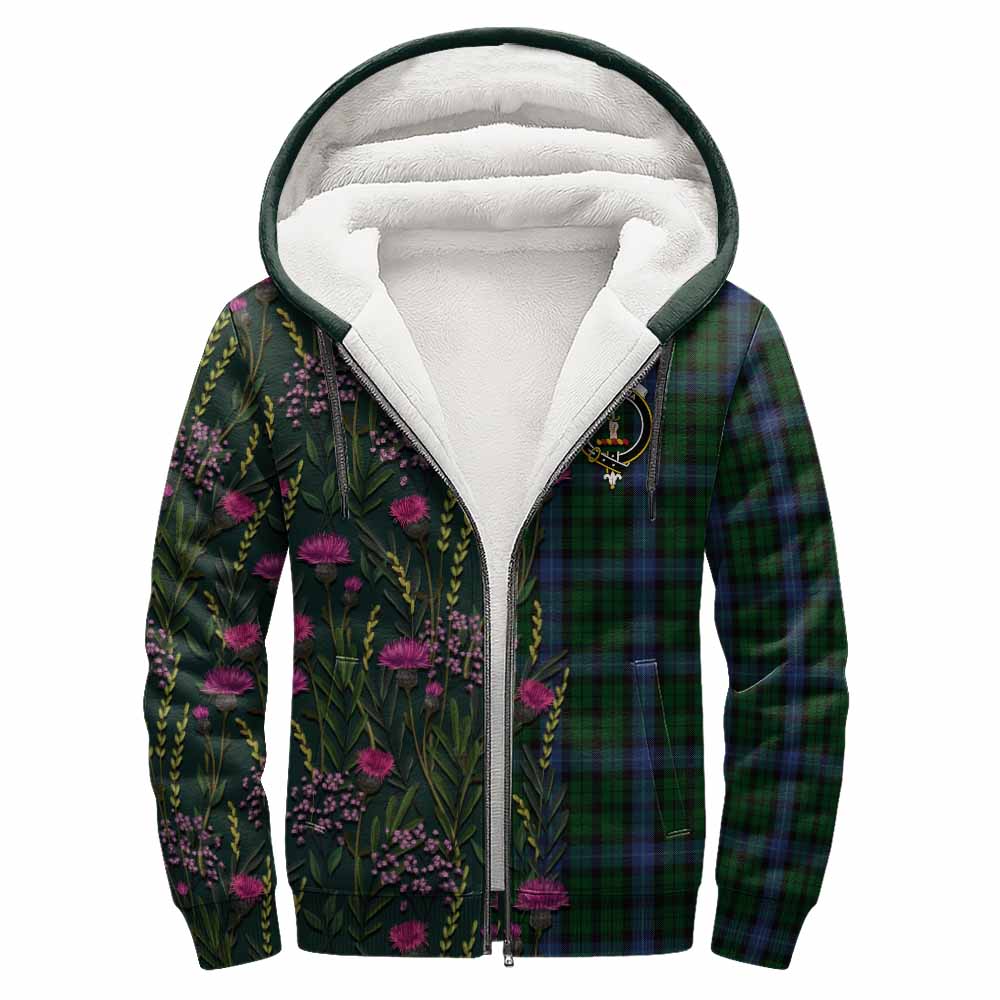 MacIntyre (McIntyre) Family Crest Tartan Sherpa Hoodie Scottish Thistle Flower Pattern Half Style - Tartan Vibes Clothing