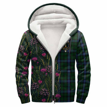 MacIntyre (McIntyre) Family Crest Tartan Sherpa Hoodie Scottish Thistle Flower Pattern Half Style