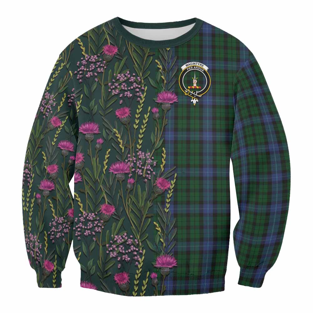 MacIntyre (McIntyre) Family Crest Tartan Sweatshirt Scottish Thistle Flower Pattern Half Style - Tartan Vibes Clothing