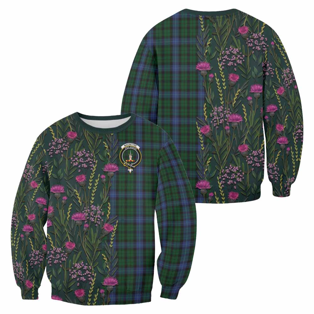 MacIntyre (McIntyre) Family Crest Tartan Sweatshirt Scottish Thistle Flower Pattern Half Style - Tartan Vibes Clothing